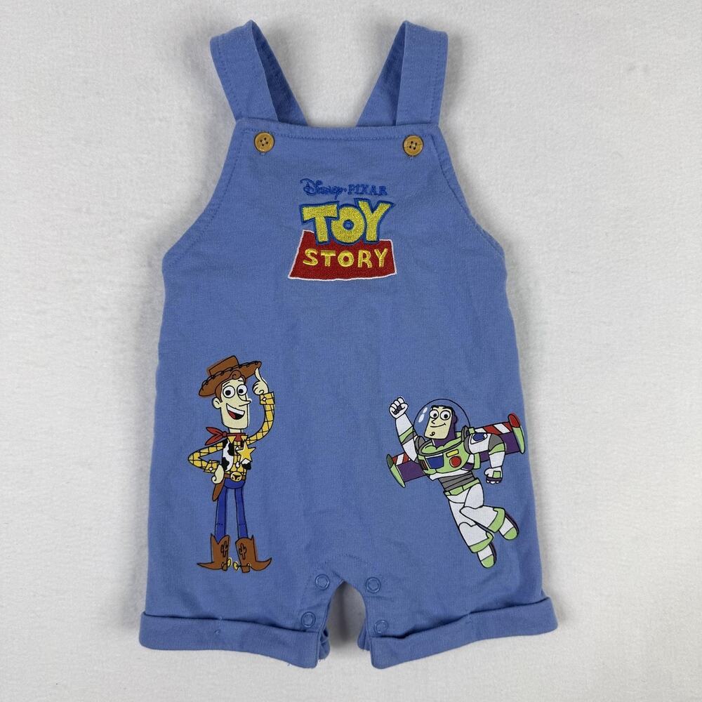 Disney Toy Story Overalls Shortall Baby Boys 3-6M Blue Woody Buzz Lightyear